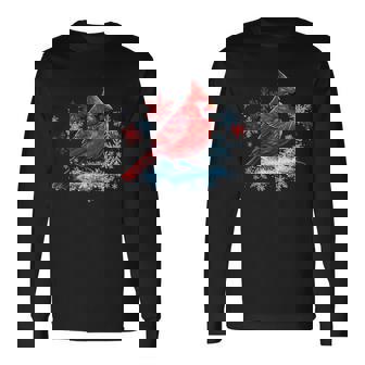 Christmas Northern Cardinal Snowflake Red Bird Xmas Holiday Tank Top Long Sleeve T-Shirt | Mazezy