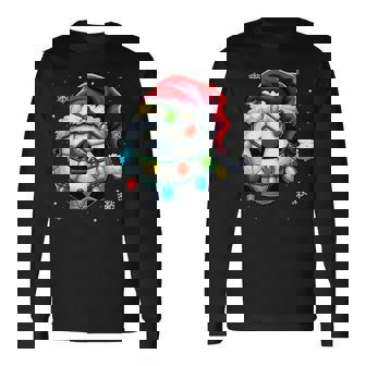 Christmas Soccer Ball Santa Hat Xmas Lights Boys Long Sleeve T-Shirt - Thegiftio