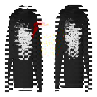 Christmas Th Dentist Xmas Lights Santa Hat Pajama Holiday Long Sleeve T-Shirt | Mazezy