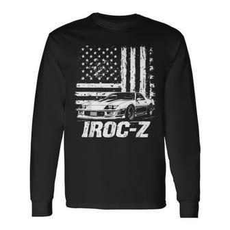 Classic Old School Usa Flag Iroc Z Muscle Car Silhouette Long Sleeve T-Shirt - Thegiftio UK