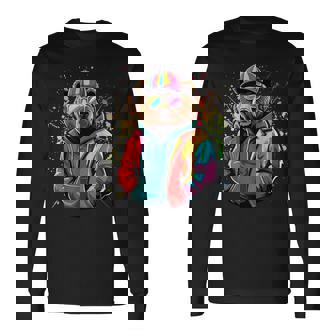 Colorful Hip Hop Teddy Bear With Sunglasses Rap Music Long Sleeve T-Shirt | Mazezy