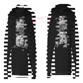 Cool Bearded Dragon Nerdy Glasses Long Sleeve T-Shirt - Monsterry
