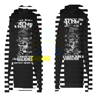 Cool Gamer Skeleton Gaming Video Games -Child Classic Fit Black Gaming Long Sleeve T-Shirt - Monsterry