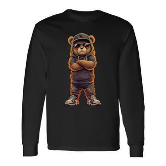 Cool Hip-Hop Teddy Rap Bear Streetwear Summer Long Sleeve T-Shirt | Mazezy