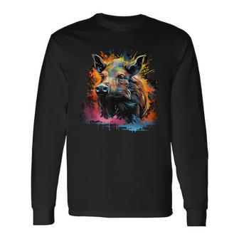 Cooles Wildschwein Auf Bunt Bemaltem Wildschwein Langarmshirts - Geschenkecke