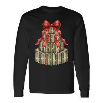 Coquette Bow Christmas Books Xmas Tree Librarian Long Sleeve T-Shirt - Thegiftio UK