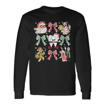 Coquette Bow Dental Christmas Dentist Th Dental Hygienist Long Sleeve T-Shirt - Thegiftio UK