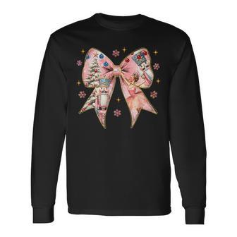 Coquette Bow Nutcracker Christmas Xmas Family Pajama Holiday Long Sleeve T-Shirt - Thegiftio UK