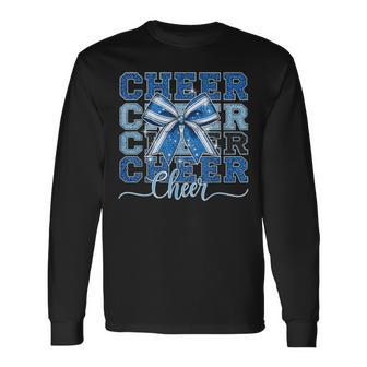 Coquette Cheer Bow Team Cheerleader Cheerleading Blue Long Sleeve T-Shirt - Thegiftio UK