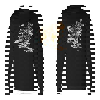 Corgi On Skis Steampunk Goggles Brass Gears Winter Long Sleeve T-Shirt | Mazezy