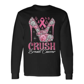 Crush Breast Cancer Awareness Bling Pink Ribbon High Heel Long Sleeve T-Shirt - Thegiftio