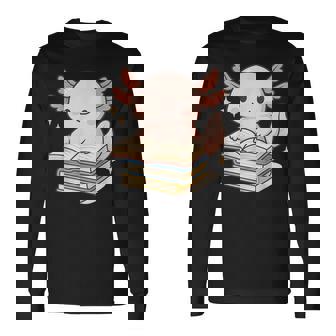 Cute Axolotl Reading Books Kawaii Axolotl Lover Long Sleeve T-Shirt | Seseable FR