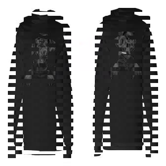 Cute Black Labrador Peeking Pocket Puppy Lab Dog Lover Long Sleeve T-Shirt - Monsterry