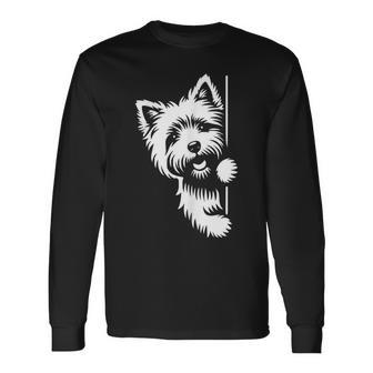 Cute Cairn Terrier Dog Peering Graphic Long Sleeve T-Shirt - Thegiftio UK