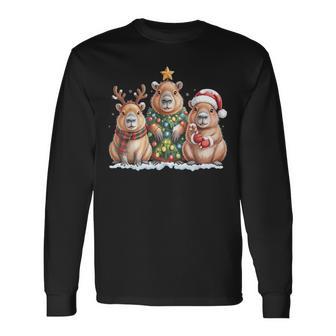 Cute Capybara Christmas Pajamas Xmas Pj Capybara Animal Long Sleeve T-Shirt - Thegiftio UK