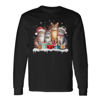 Cute Cat Christmas Tree Santa Xmas Lights Cats Kitten Lover Long Sleeve T-Shirt - Thegiftio UK