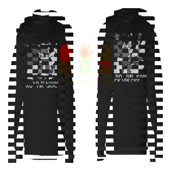 Cute Christmas Cat Rock Paper Scissors Cute Animal Paws Long Sleeve T-Shirt | Mazezy