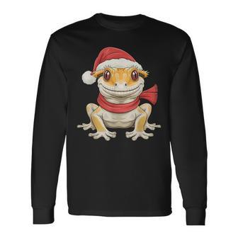 Cute Christmas Crested Gecko Santa Long Sleeve T-Shirt - Seseable