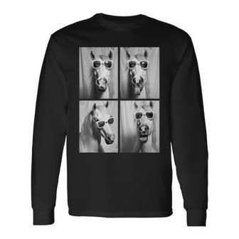 Cute Horses With Sunglasses Hipster Photo Booth Memes Long Sleeve T-Shirt - Monsterry