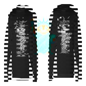 Cute Kawaii Cat Statue Of Liberty I Love New York Nyc Long Sleeve T-Shirt - Thegiftio