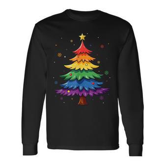 Cute LGBTQ Pride Rainbow Flag Gay Merry Christmas Tree X-Mas Long Sleeve T-Shirt | Mazezy