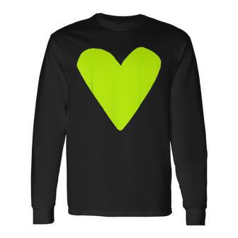 Cute Lime Green Heart Long Sleeve T-Shirt - Seseable
