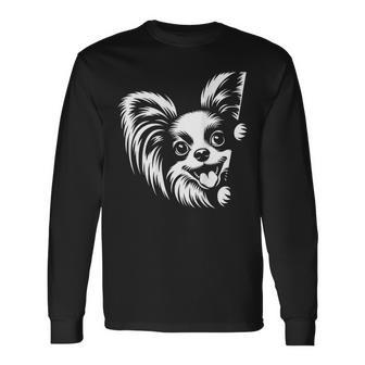 Cute Peeking Papillon Dog Graphic Long Sleeve T-Shirt - Thegiftio UK