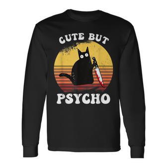 Cute But Psycho Cat Knife Lustigeserrücktes Katzen Langarmshirts - Geschenkecke