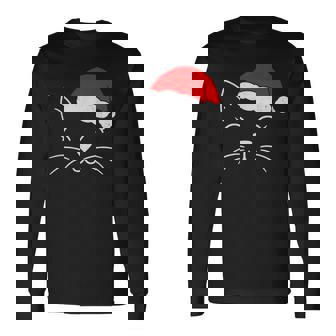 Cute Santa Cat Face Christmas Meow Kitty Pet Cat Lovers Xmas Long Sleeve T-Shirt | Seseable CA