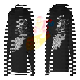 Cute Santa Playing Bowling Ball And Pins Bowler Christmas Long Sleeve T-Shirt - Monsterry