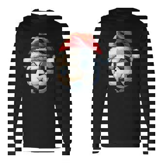 Cute Soccer Ball Christmas Santa Hat Holiday Long Sleeve T-Shirt | Mazezy