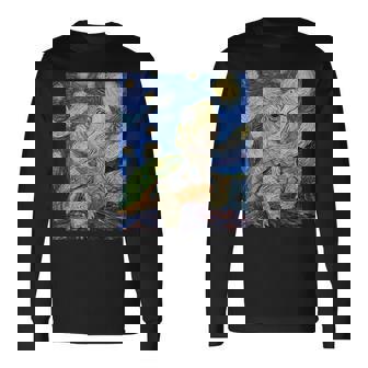 Cute Tortoise Turtle Van Gogh Style Starry Night Graphic Long Sleeve T-Shirt - Monsterry