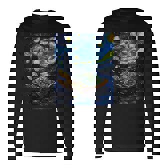 Cute Tortoise Turtle Van Gogh Style Starry Night Graphic Long Sleeve T-Shirt | Mazezy