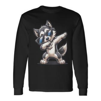 Dab Alaskan Husky Dancing Dabbing Dog Long Sleeve T-Shirt - Thegiftio UK
