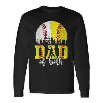 Dad Of Both Baseball Softball Vintage Fathers Day Daddy Long Sleeve T-Shirt - Thegiftio UK