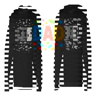 Dad Building Bricks Blocks Master Builder Father's Day Men Long Sleeve T-Shirt | Seseable UK