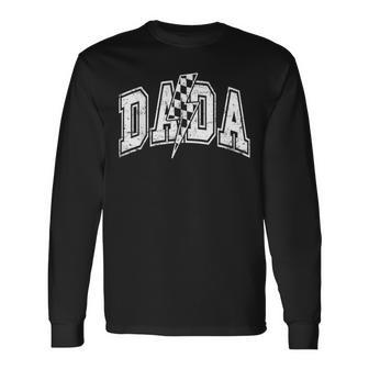 Dada Lightning Bolt Checkered Varsity Dad Father's Day Long Sleeve T-Shirt - Thegiftio UK