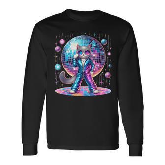 Dancing Cat Disco Ball Kitten Kitty Lover Party Animal Long Sleeve T-Shirt | Mazezy