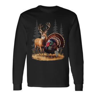 Deer And Turkey Cool Hunt Hobby Hunting Wildlife Hunter Long Sleeve T-Shirt | Mazezy