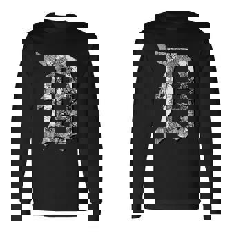 Detroit Michigan Motor City Midwest D Mitten Road Map Long Sleeve T-Shirt | Mazezy