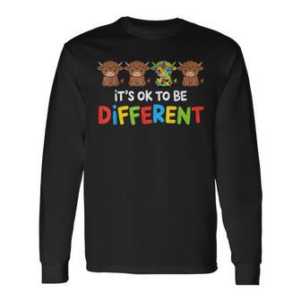 Different Autism Awareness Cow Puzzle Autistic Support Long Sleeve T-Shirt - Monsterry