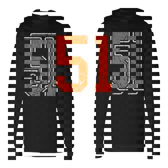 Distressed Orange Number 51 Jersey Player Uniform 51 Long Sleeve T-Shirt | Mazezy