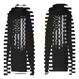 Distressed Usa Flag Printed On Back Long Sleeve T-Shirt - Monsterry