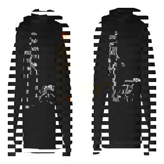 Dog Skeleton Halloween Men Boys Kids Walking Walker Long Sleeve T-Shirt | Mazezy