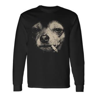 Dog Smoking Cigarette Chihuahua Meme Long Sleeve T-Shirt - Thegiftio UK