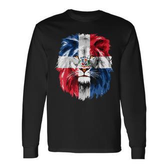 Dominican Republic Flag Lion Face Flag Of The Dominican Long Sleeve T-Shirt | Mazezy