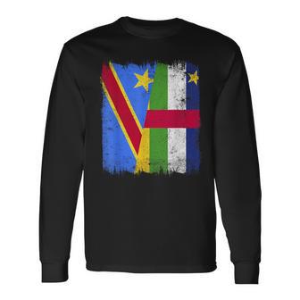 DR Congo Central African Republic Half Flag Congolese CAR Long Sleeve T-Shirt | Mazezy