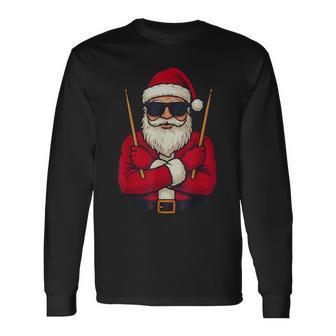 Drummer Christmas Santa Playing Drums Xmas Long Sleeve T-Shirt - Thegiftio UK
