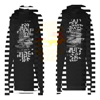 Easily Distracted By Muscle Cars Vintage American Vibe Long Sleeve T-Shirt | Mazezy