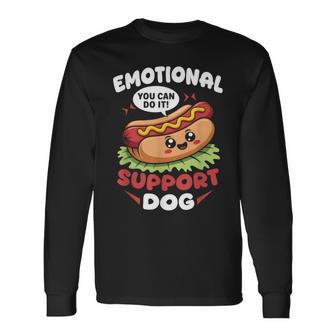 Emotional-Support Dog Hot Dog Kawai Motivational Fast Food Long Sleeve T-Shirt | Seseable UK